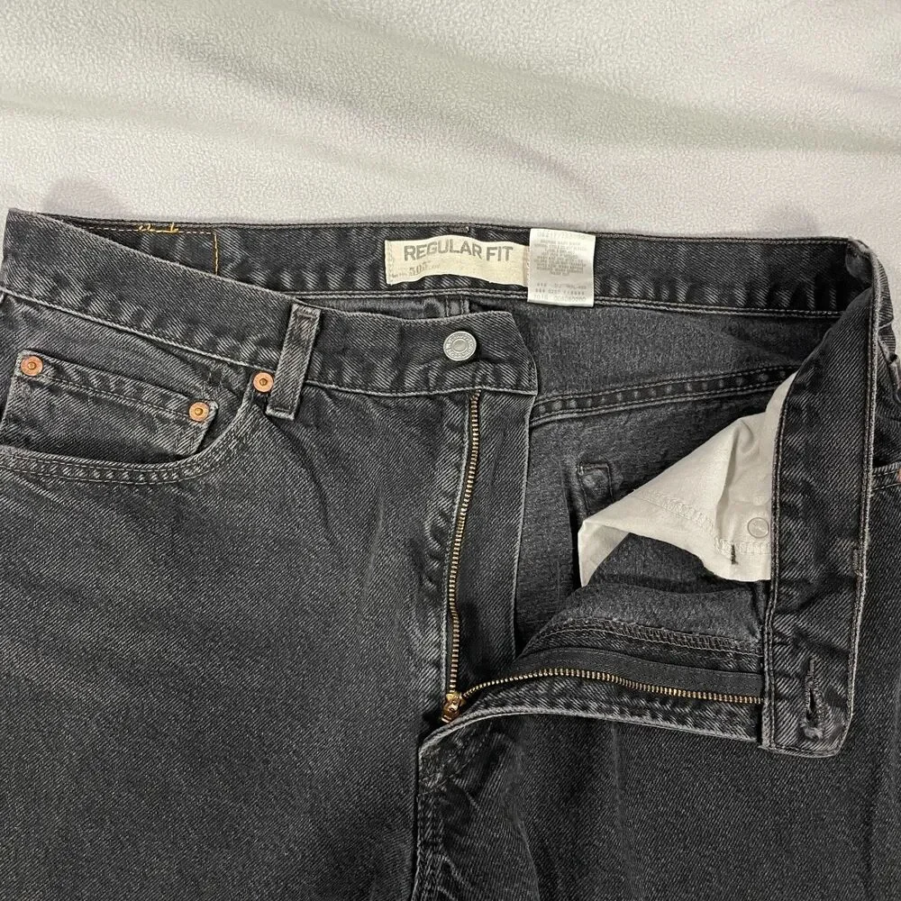 Levis 505 Black Denim Jeans Mens Size 36x32 Regular Fit Y2K Made in Mexico